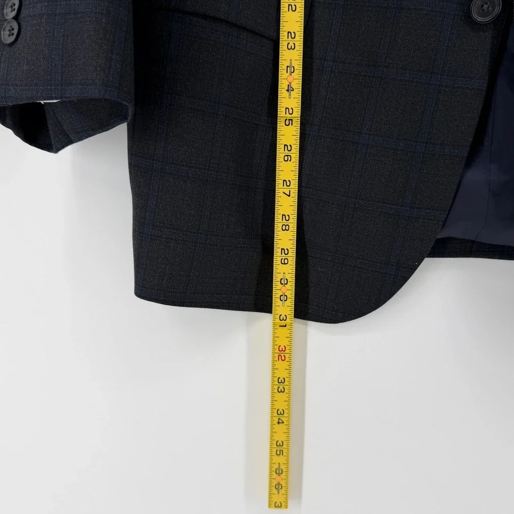 Jos. A. Bank Reserve Mens 42 Long Silk Wool Windowpane Blazer Charcoal Grey Blue